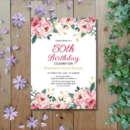 Eleganter Rosa Pink Peony Floral Gold Leaf Geburts Einladung
