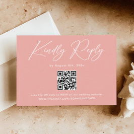 Eleganter rosa QR Code Hochzeit RSVP Begleitkarte