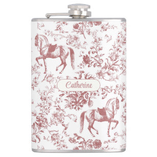 Eleganter rosa Reitsport-Blumen-Toile-Name Flachmann