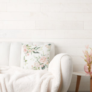 Eleganter Rosa Rosa Eukalyptus White Kissen