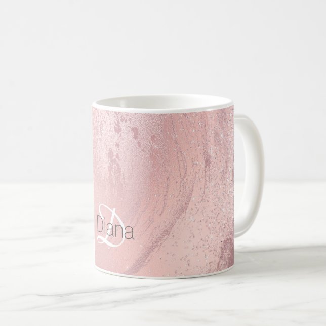 Eleganter Rosa-Rosa-Glitzer-Marmor Kaffeetasse (VorderseiteRechts)