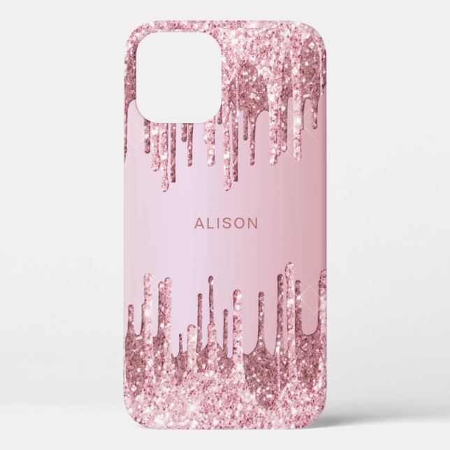 Eleganter Rosa Rosa Glitzer Tropfen individuelle N Case-Mate iPhone Hülle (Rückseite)