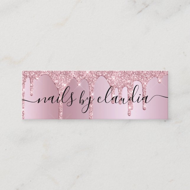 Eleganter Rosa Rosa Glitzer Tropfen Nails Mini Visitenkarte (Vorderseite)