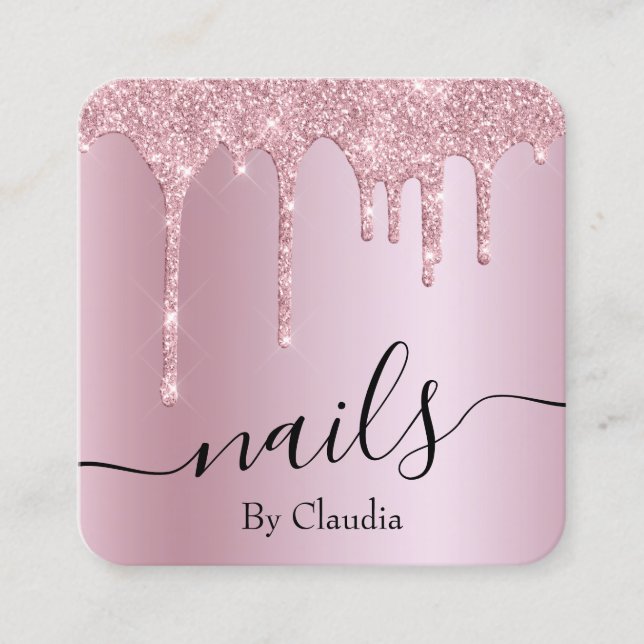 Eleganter Rosa Rosa Glitzer Tropfen Nails Quadratische Visitenkarte (Vorderseite)