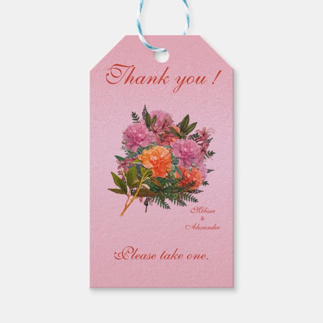 Eleganter Rosa-Rosa-Pfirsich Geschenkanhänger (Vorderseite)