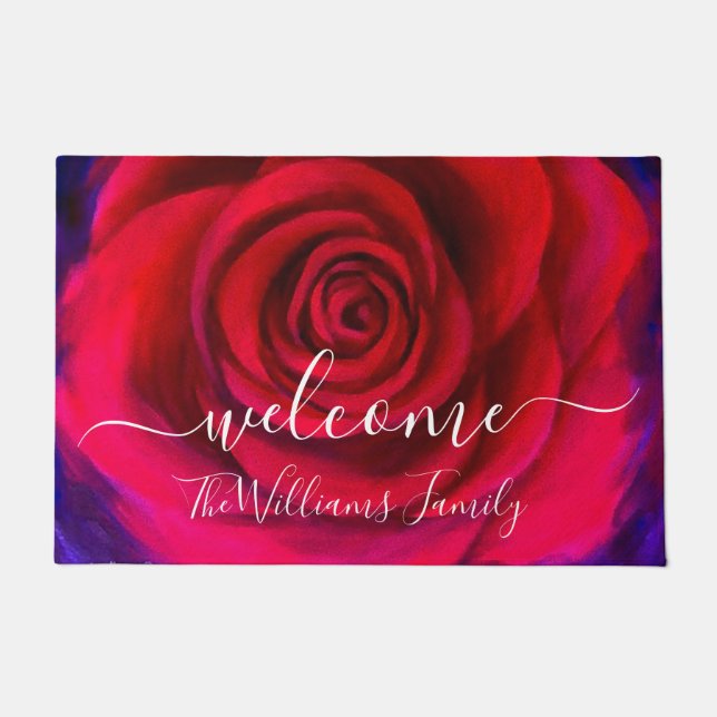 Eleganter Rosa Rosa Rosenname Willkommen Fußmatte (Vorderseite)