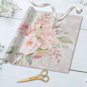 Eleganter rosa Rose Peony Blumenmarmor Glitzer Geschenkpapier