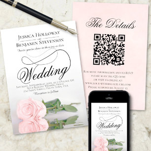 Eleganter Rosa Rose Romantischer QR Code Hochzeit Einladung