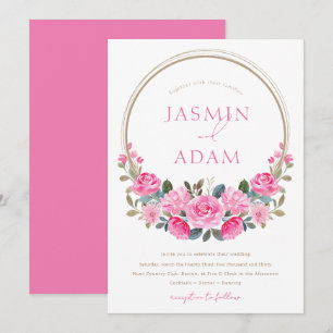 Eleganter rosa Rosen-Blumen-Goldring Hochzeit Einladung