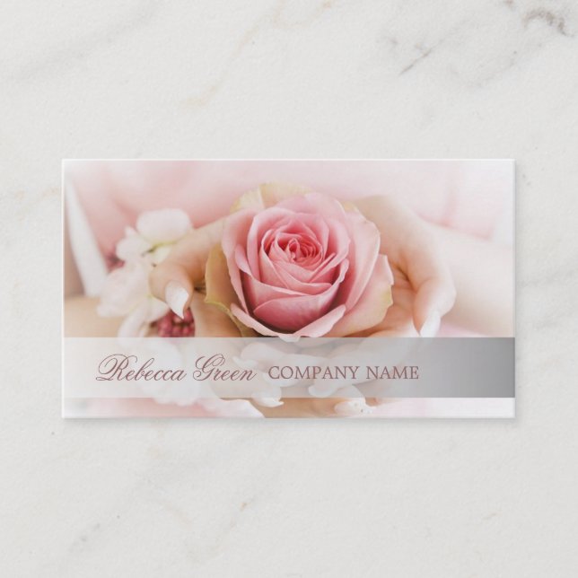 eleganter rosa Rosen-Blumen-Hochzeitsflorist Visitenkarte (Vorderseite)