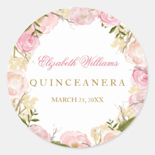 Eleganter Rosa Rosen Quinceanera Aufkleber