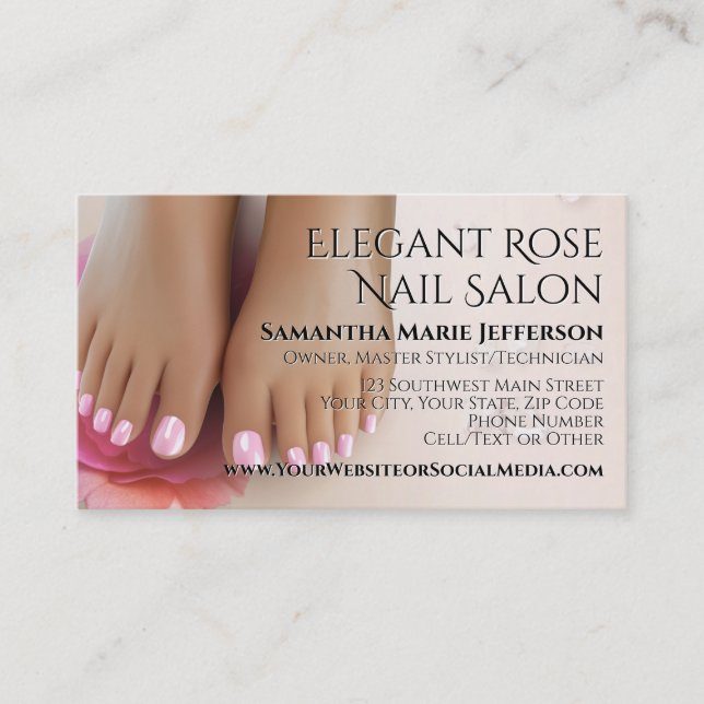 Eleganter rosa Rosenschmuck Nagelsalon Visitenkarte (Vorderseite)