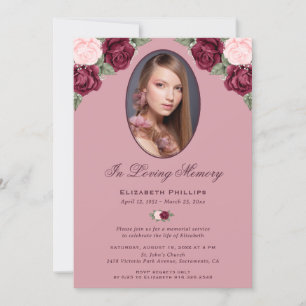 Eleganter Rosa Rot-Foto-Gedenkservice Einladung