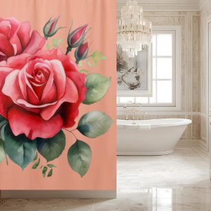 Eleganter Rosa-Roter-Rosen-Duschvorhang Duschvorhang