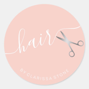 Eleganter Rosa-Schere-Friseursalon Runder Aufkleber
