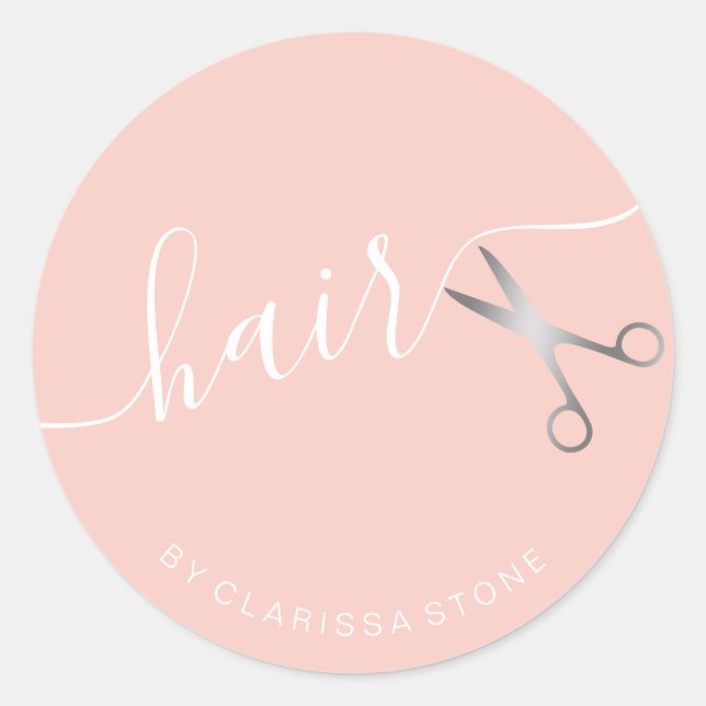 Eleganter Rosa-Schere-Friseursalon Runder Aufkleber (Vorderseite)