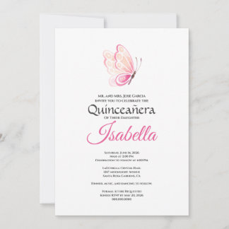 Eleganter Rosa Schmetterling Quinceanera 15. Gebur Einladung