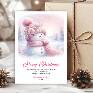 Eleganter rosa Schneemann editierbare Kinder-Weihn Feiertagskarte