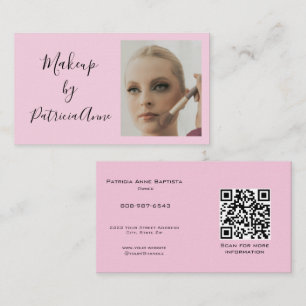 Eleganter Rosa Schriftzug Foto QR Code Make-up Visitenkarte