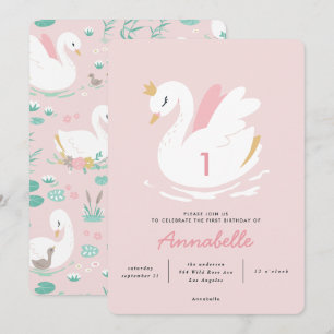 eleganter rosa Schwan für Mädchen, Kinder- Einladung
