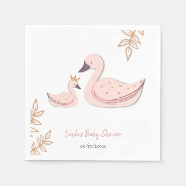 Eleganter Rosa Schwan mit Cygnet Girl Baby Shower Serviette (Vorderseite)