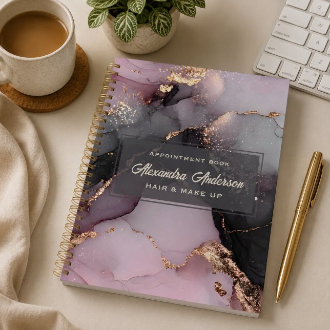Eleganter rosa Schwarzer Glitzer Agate Marble Planer (Elegant Pink Black Gold Glitter Agate Marble Planner)