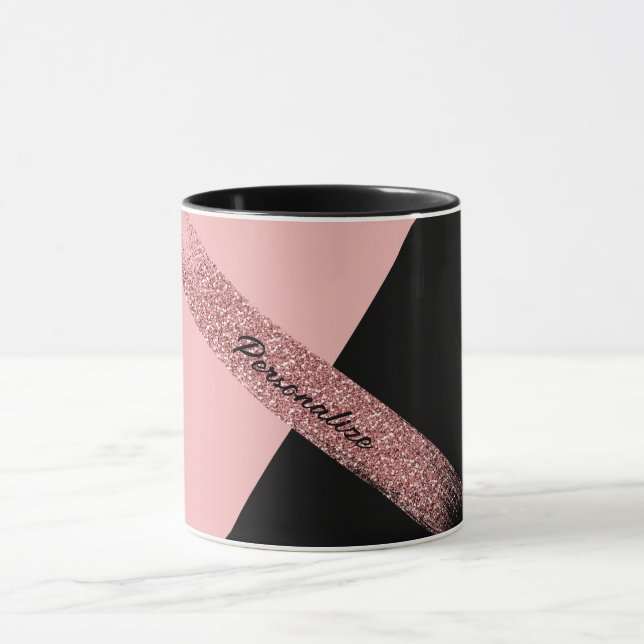 Eleganter rosa Schwarzer Glitzer Personalisiert Ch Tasse (Zentrum)