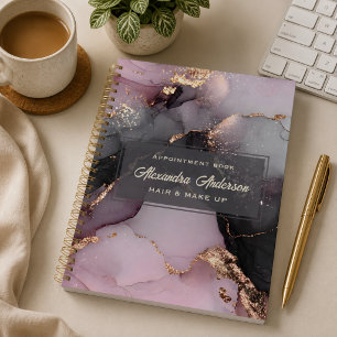 Eleganter rosa schwarzer Gold-Glitter-Achat-Marmor Planer