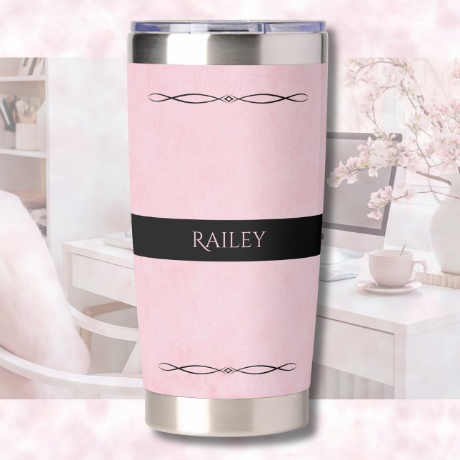 Eleganter Rosa-Schwarzer Reisebecher Thermobecher (Hydration meets office chic, designed for the elegant professional)