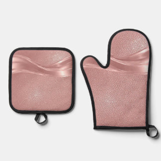 Eleganter rosa Shimmer Hintergrund mit metallische Ofenhandschuh & Topflappen-Set