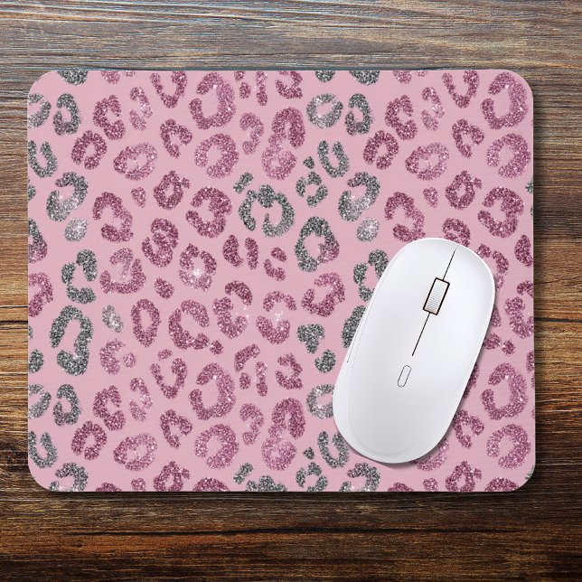 Eleganter rosa Silber-Glitter-Leopard auf Roségold Mousepad (Von Creator hochgeladen)