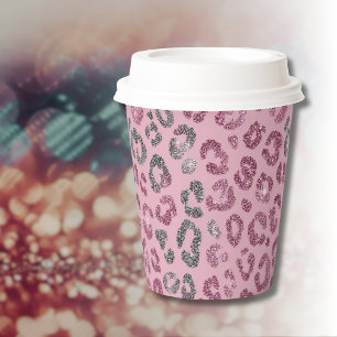 Eleganter rosa Silber-Glitter-Leopard auf Roségold Pappbecher