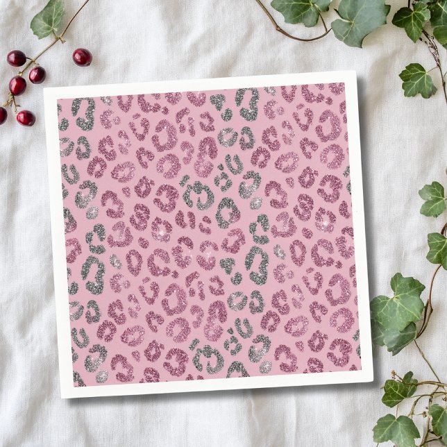 Eleganter rosa silberner Glitter-Leopard auf Roség Serviette (Von Creator hochgeladen)