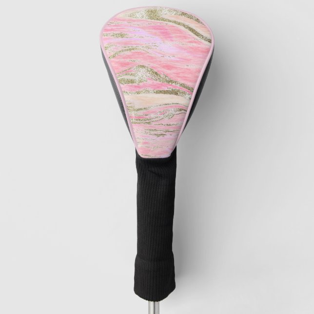 Eleganter rosa Silberner Glitzer Marmordesign Chic Golf Headcover (Vorderseite)
