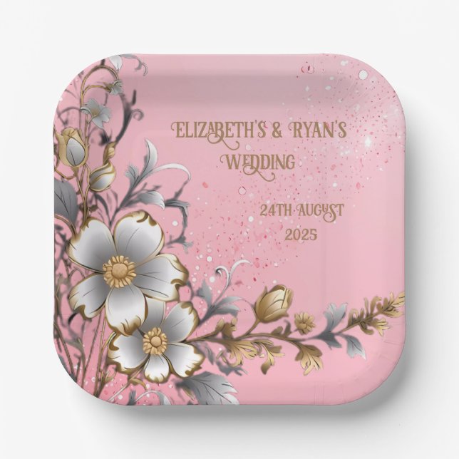 Eleganter rosa Sparkle Hochzeitshintergrund Pappteller (Vorderseite)