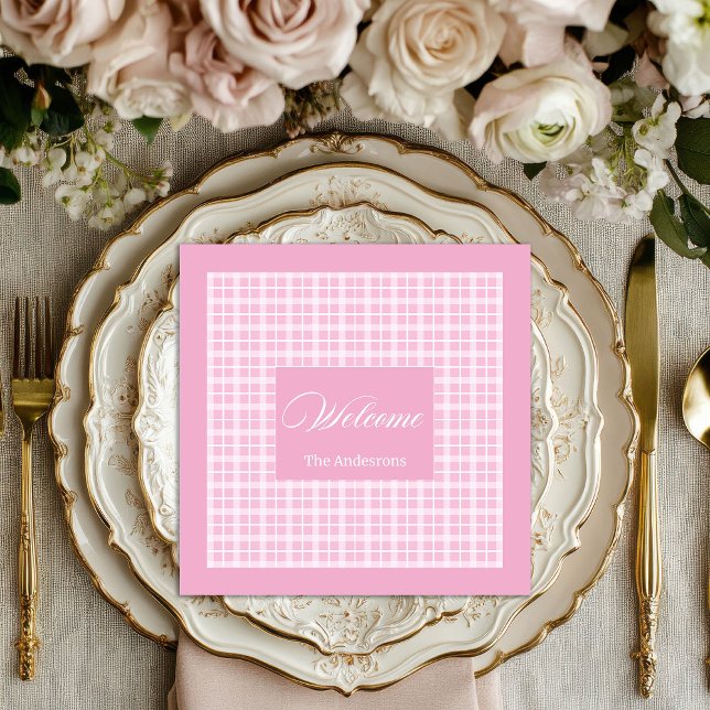 Eleganter rosa Tartan Napkins Personalisierter Sti Serviette (Elegant Pink Tartan Napkins Personalized Style)