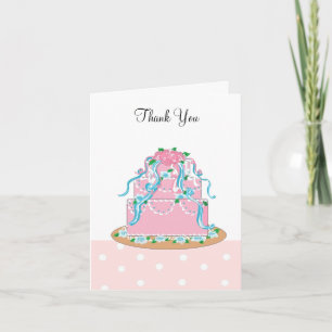 Eleganter rosa und blauer Hochzeitstorte Danke