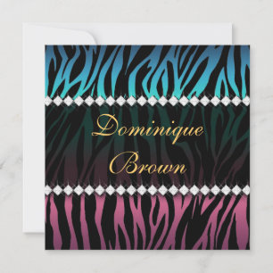 Eleganter Rosa und Blauer Schmuck Zebra Einladung