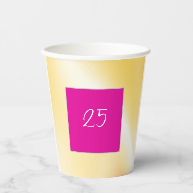 Eleganter rosa und gelber Papiercup Pappbecher (Vorderseite)