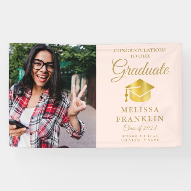 Eleganter Rosa- und Gold-Foto-Abschluss Banne Banner (Horizontal)