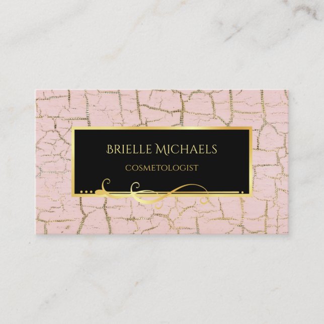 Eleganter rosa und goldener Crackle Paint Cosmetol Visitenkarte (Vorderseite)