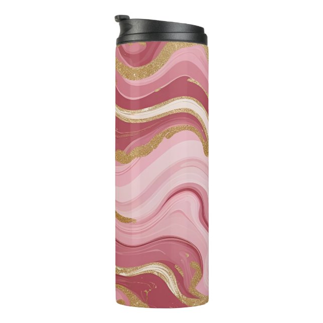Eleganter rosa und goldener Marmor Thermosbecher (Nach rechts gedreht)