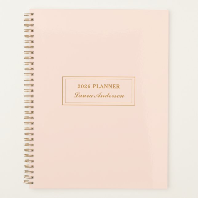 Eleganter rosa und goldener Planer 2026 (Vorderseite)