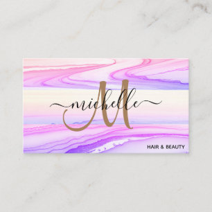 Eleganter Rosa und Lila Gold Glitzer Marmorroute Visitenkarte