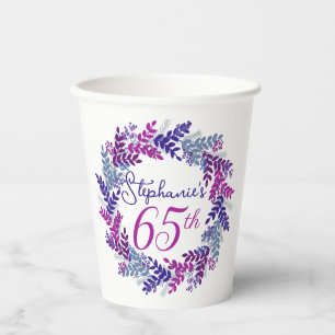 Eleganter Rosa und Lila Kranz 65. Geburtstag Pappbecher
