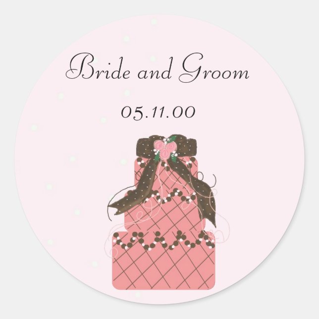 Eleganter Rosa und Schokolade Hochzeitstorte Runder Aufkleber (Vorderseite)