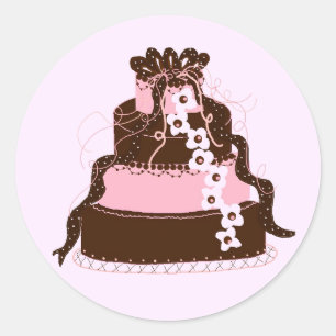 Eleganter Rosa- und Schokoladenkuchen Runder Aufkleber