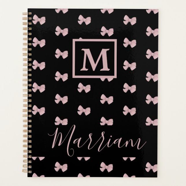 Eleganter rosa und schwarz Personalisierter Planer (Vorderseite)