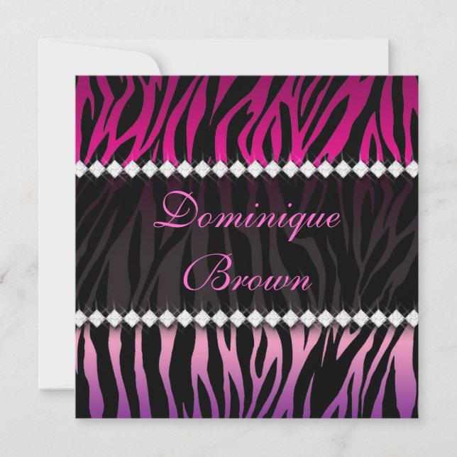 Eleganter Rosa und schwarz-schmuckiger Zebra-Einla Einladung (Vorderseite)