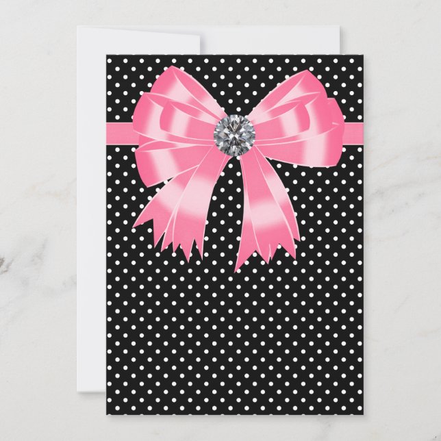 Eleganter rosa und schwarzer Polka-Punkt Einladung (Vorderseite)